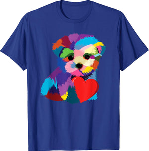 Cute Dog Rescue Gift Men Teens Rainbow Puppy Heart T-Shirt - T-Shirt | Royal