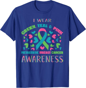 Metastatic Breast Cancer Shirt I Wear Green Teal And Pink T-Shirt - T-Shirt | Royal
