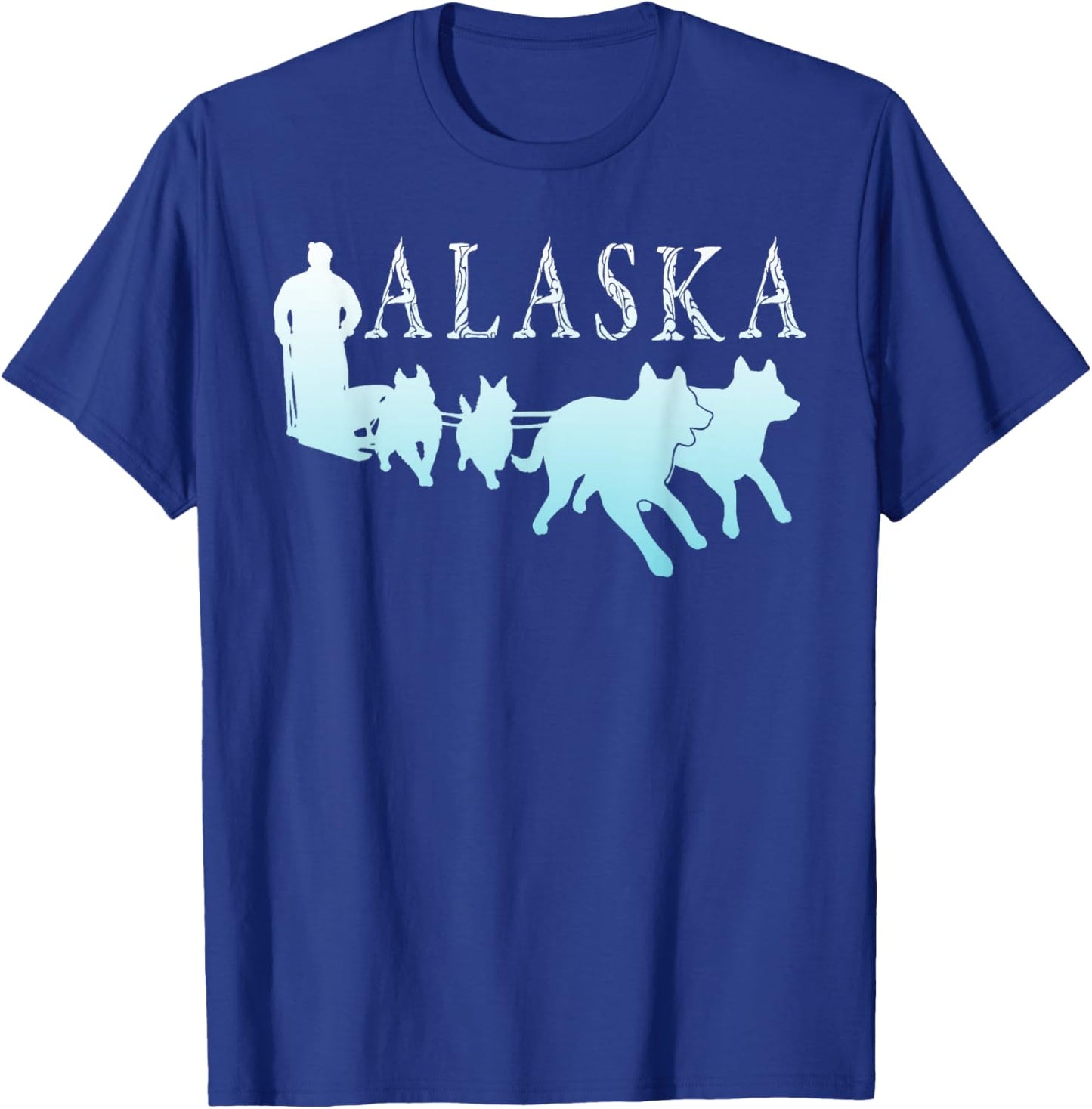 Alaska Sled Dogs Mushing Team Snow Sledding Mountain Scene T-Shirt - T-Shirt | Royal