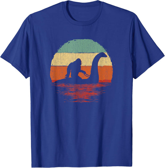 Vintage Funny Bigfoot Riding The Loch Ness Monster T-Shirt - T-Shirt | Royal