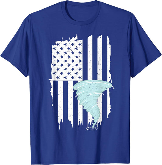 Tornado US Flag Hurricane Storm Tornado Chaser Men Women T-Shirt - T-Shirt | Royal