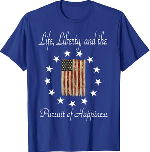 Life, Liberty, and the Pursuit of Happiness Betsy Ross Stars T-Shirt - T-Shirt | Royal