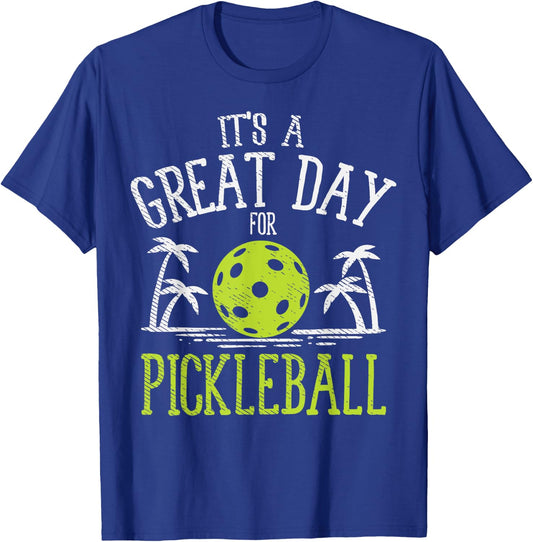 Great Day Pickleball Palm Trees Pickle Ball Beach Sport Gift T-Shirt - T-Shirt | Royal