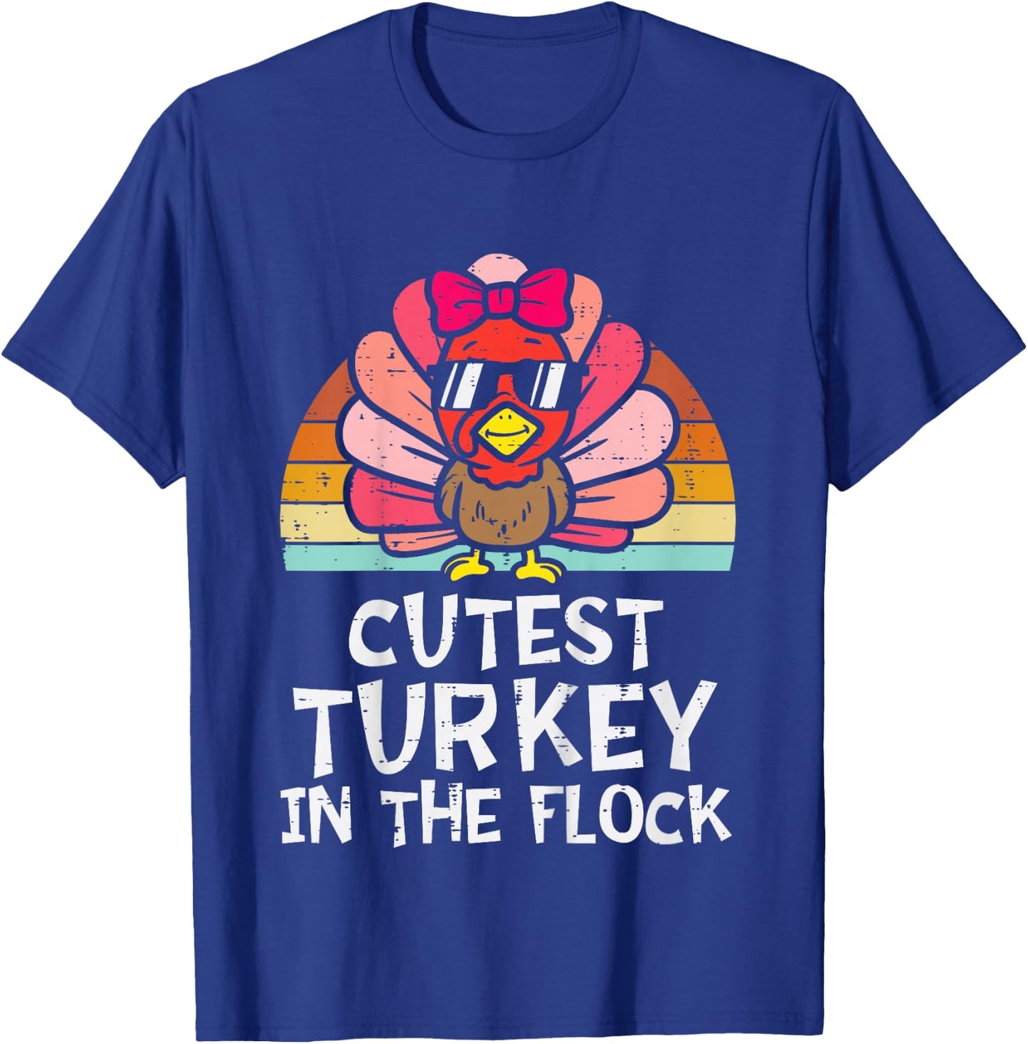 Cutest Turkey In The Flock Retro Toddler Girls Thanksgiving T-Shirt - T-Shirt | Royal