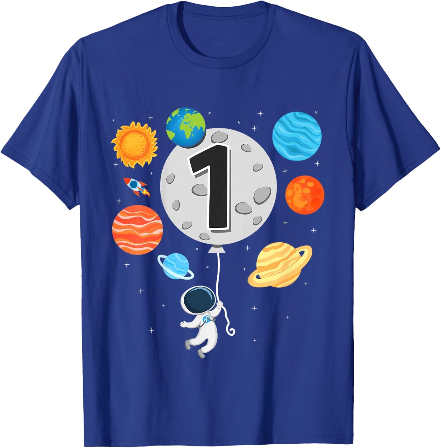 Kids 1st Birthday Astronaut Balloon Planet 1 Year Old Boy T-Shirt - T-Shirt | Royal