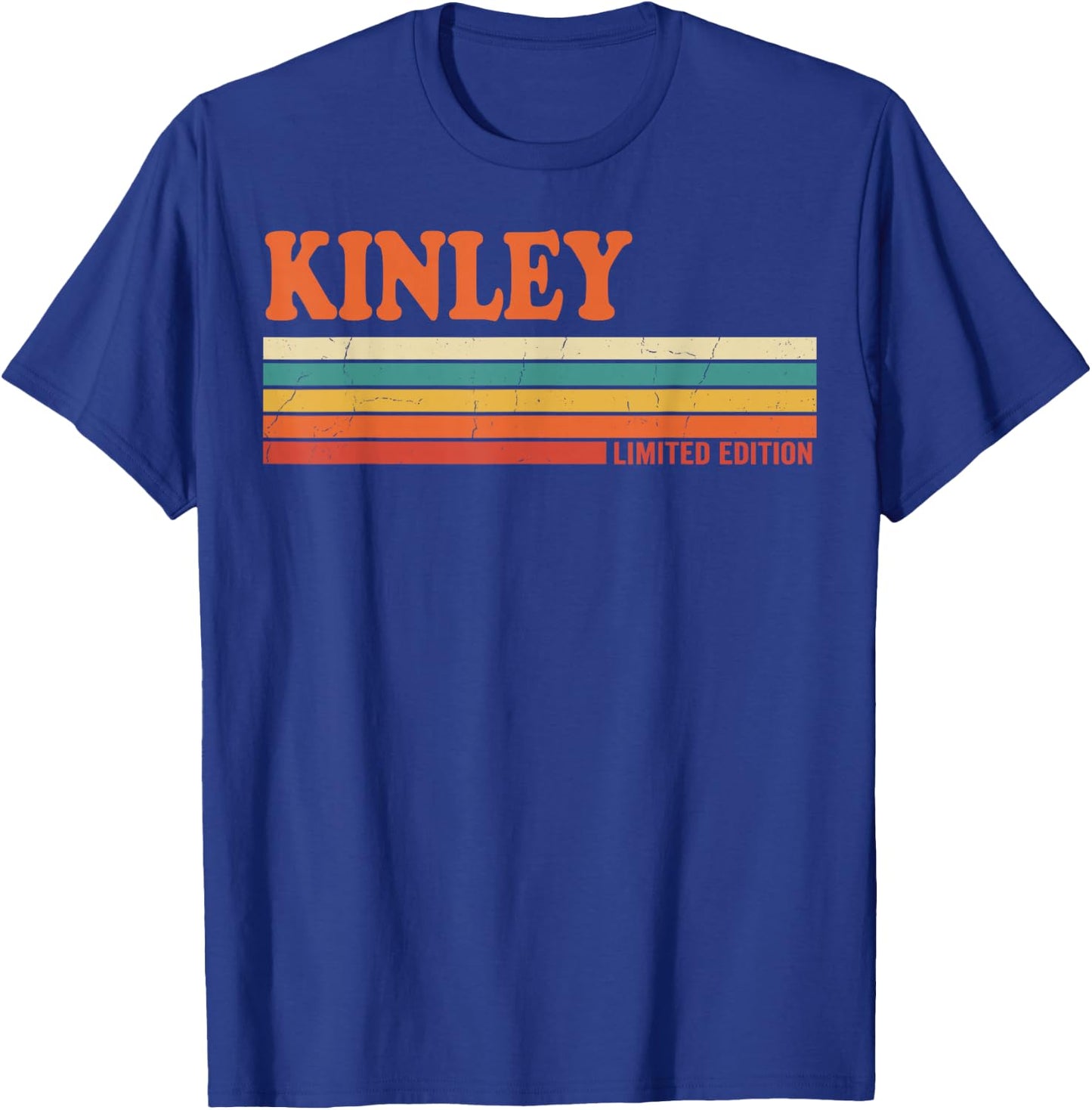 Kinley Retro Personalized First Name Vintage Stripes T-Shirt - T-Shirt | Royal