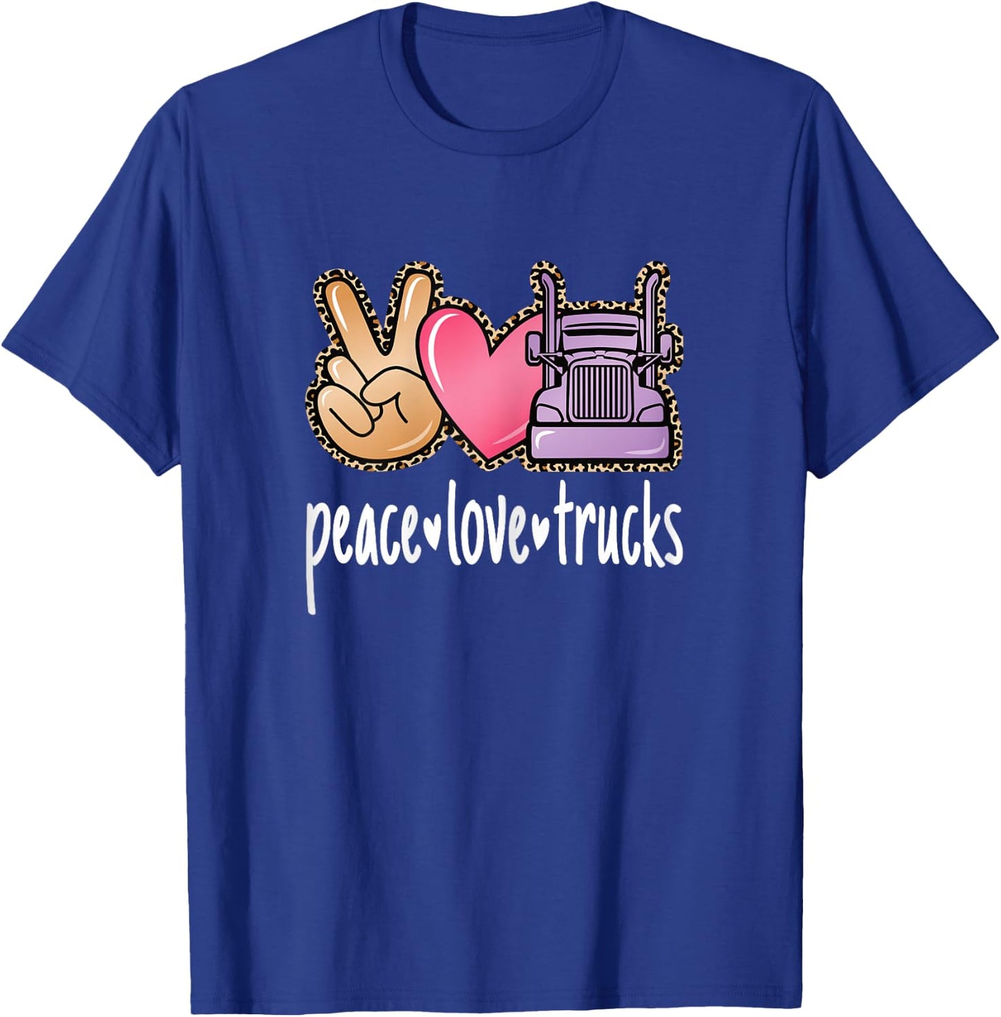 Peace Love Trucks Cute Big Rig Trucker Women Girls T-Shirt - T-Shirt | Royal