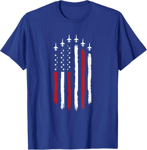 Patriotic Red White Blue USA Flag Fighter Jets 4th of July T-Shirt - T-Shirt | Royal