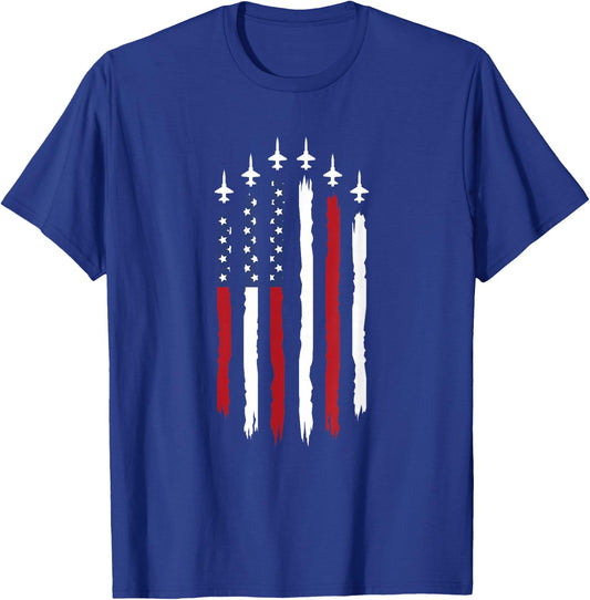 Patriotic Red White Blue USA Flag Fighter Jets 4th of July T-Shirt - T-Shirt | Royal