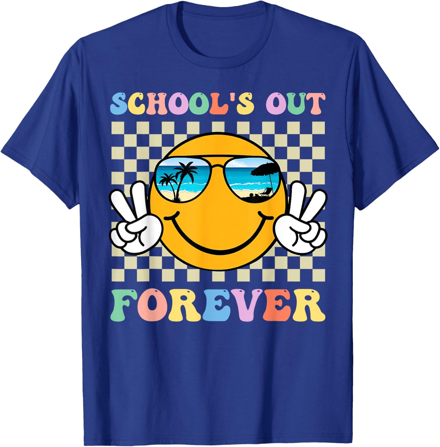 Retro Groovy School's Out Forever Retired Teacher Retirement T-Shirt - T-Shirt | Royal