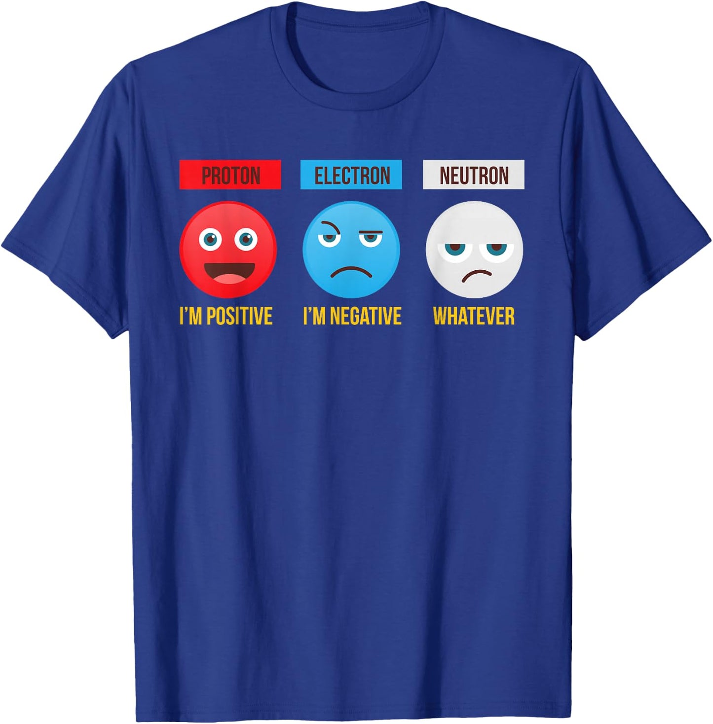 Proton Electron Neutron Positive Negative Whatever Science T-Shirt - T-Shirt | Royal