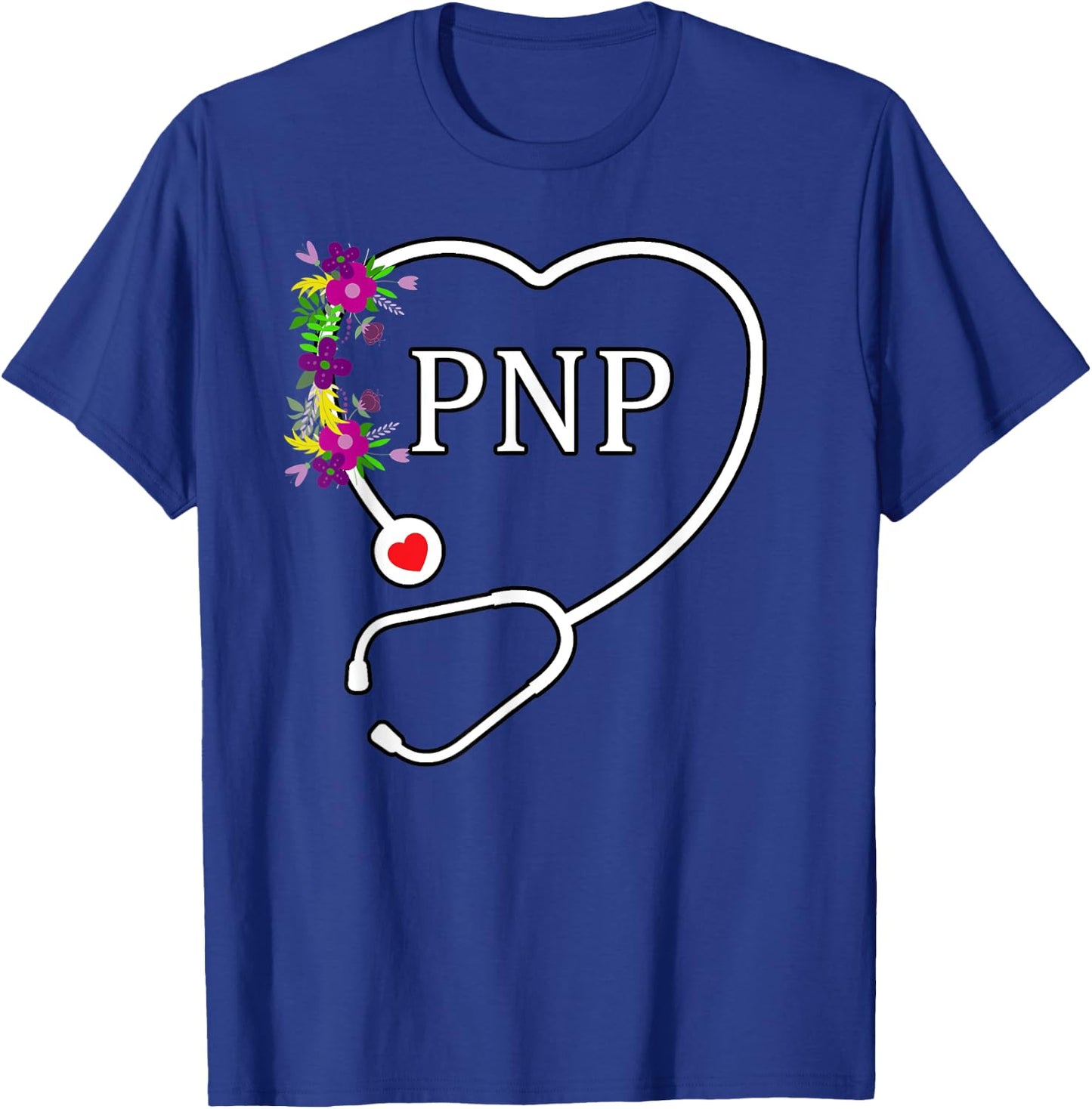 Floral Heart Stethoscope PNP Pediatric Nurse Practitioner T-Shirt - T-Shirt | Royal