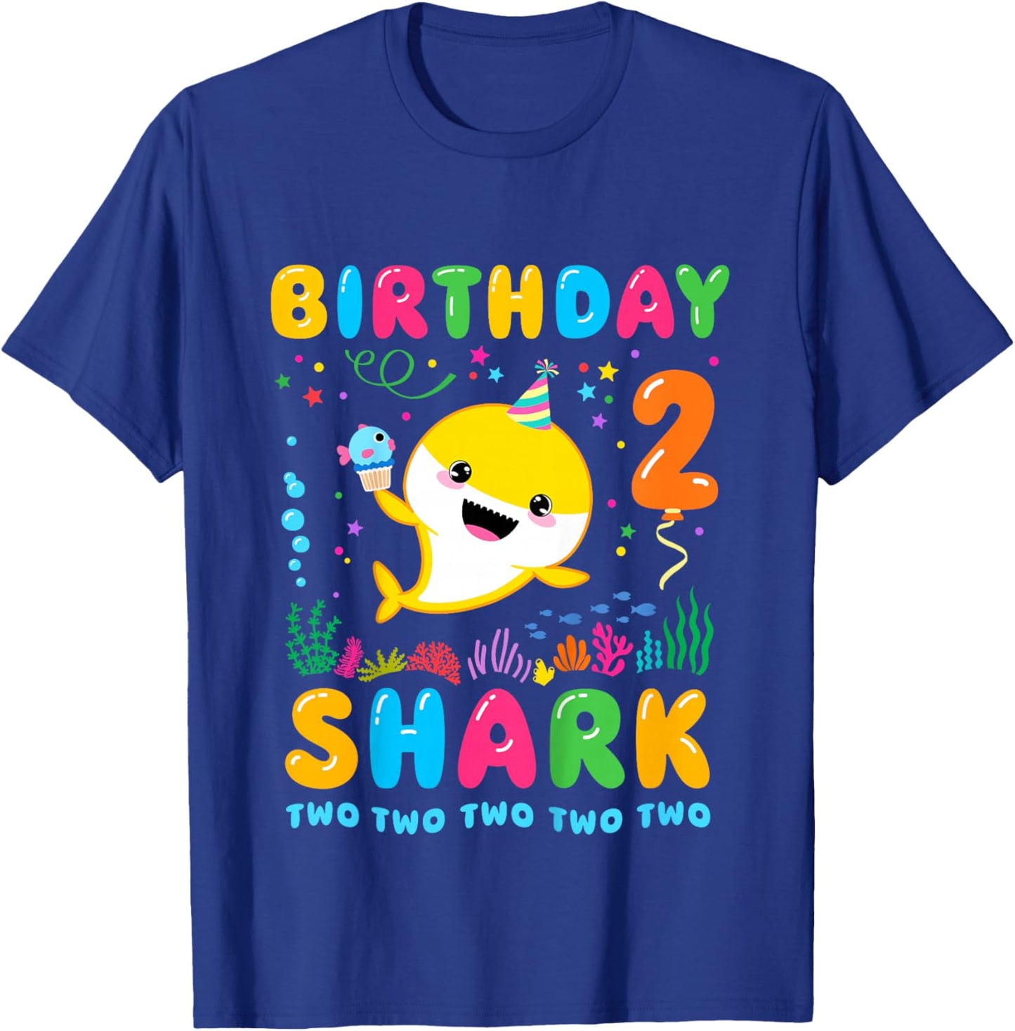 Birthday Shark 2 Year Old Boy or Girl 2nd Bday Kawaii T-Shirt - T-Shirt | Royal