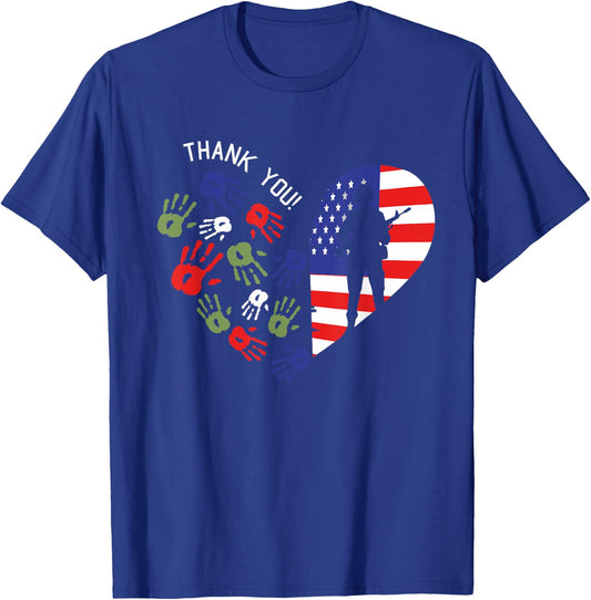 Thank You Veterans Day American Flag Heart Military Army T-Shirt - T-Shirt | Royal