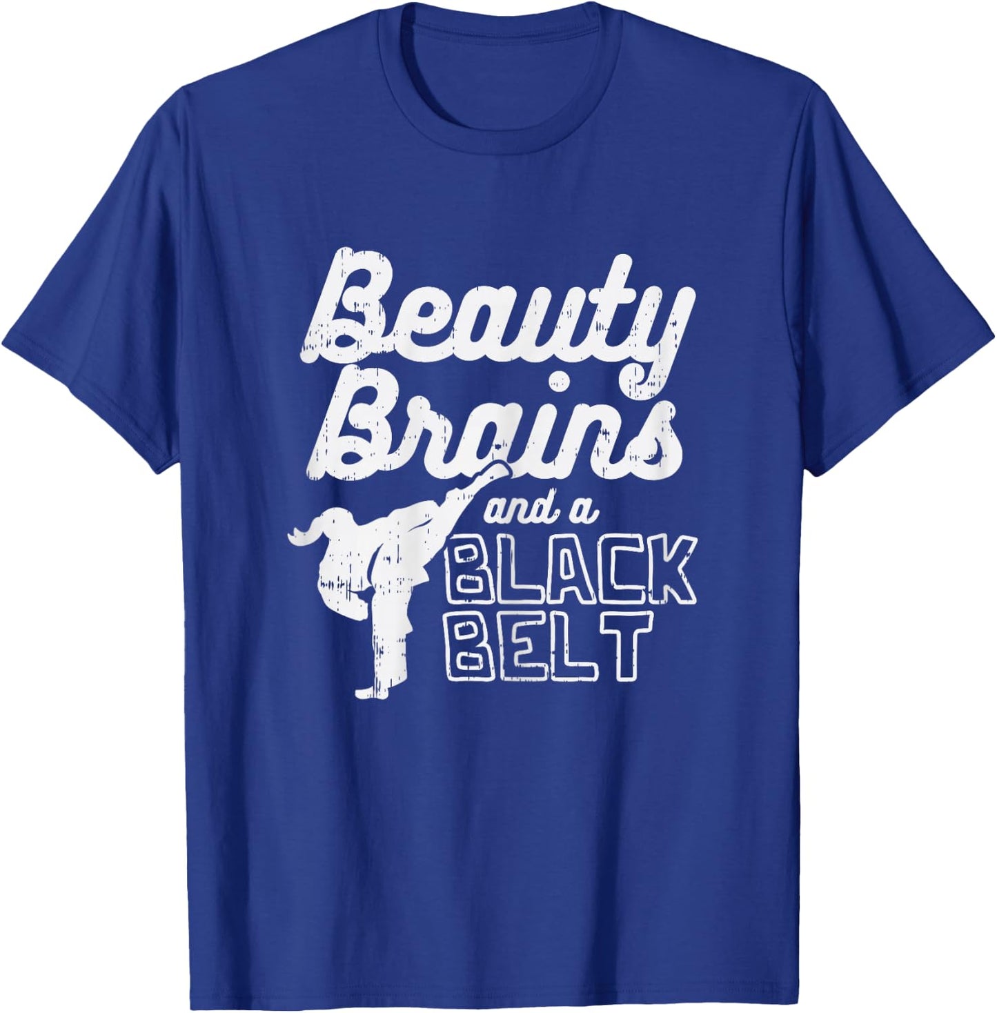 Beauty Brains Black Belt Girl Ponytail Kick Taekwondo Gift T-Shirt - T-Shirt | Royal