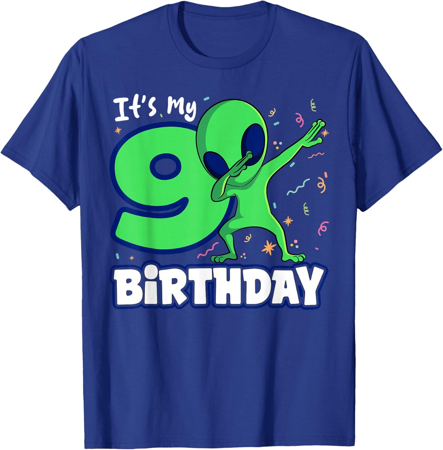Alien 9th Birthday Dub Party Spacecraft UFO Space Galaxy T-Shirt - T-Shirt | Royal