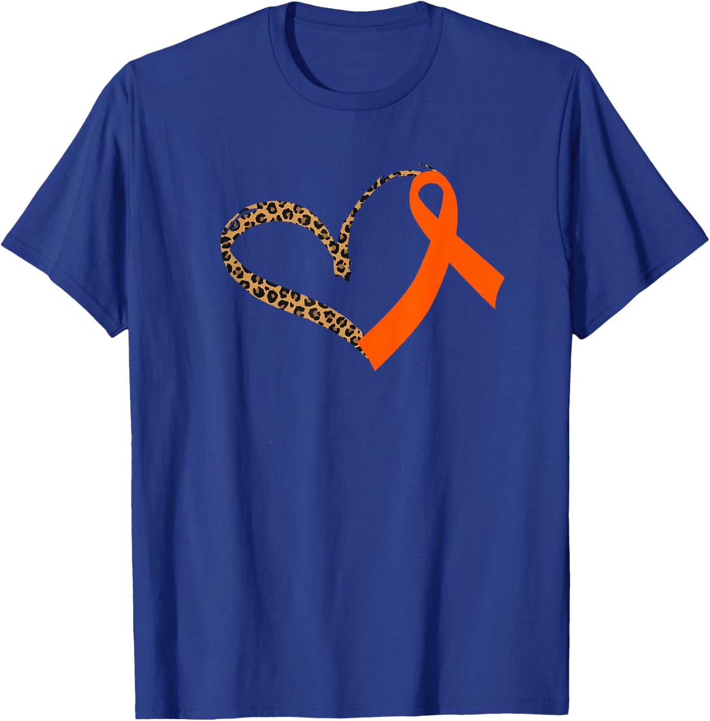 Leukemia Awareness Cancer Leopard Print Heart Orange Ribbon T-Shirt - T-Shirt | Royal