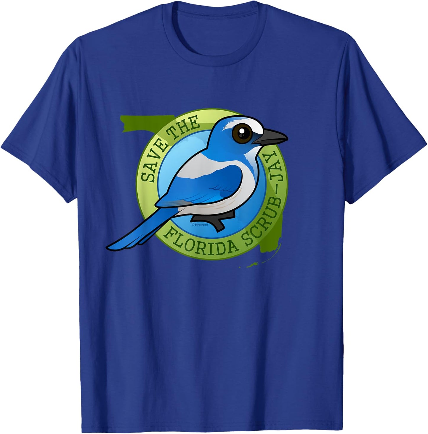 Endangered Florida Scrub-Jay Cartoon Bird Conservation T-Shirt - T-Shirt | Royal