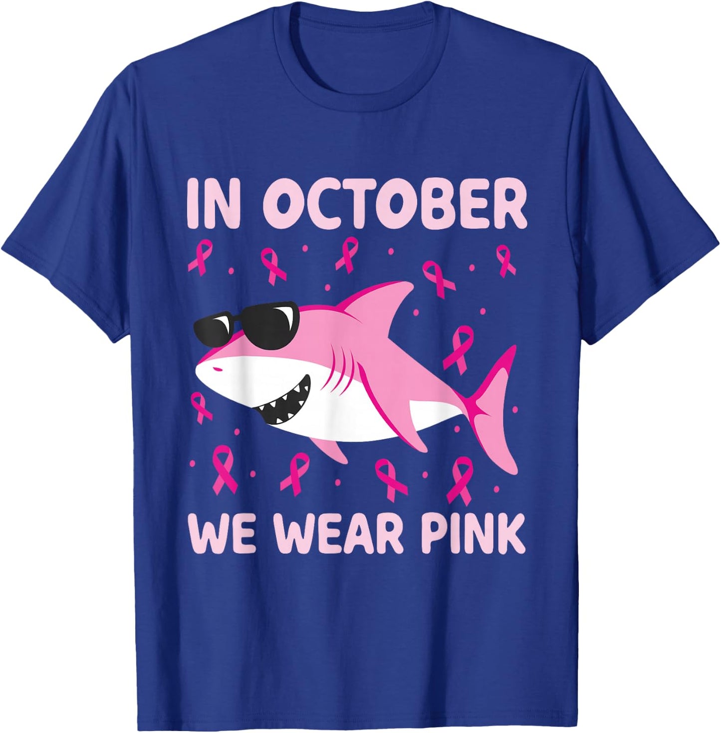 Breast Cancer Shirts Kids Shark In October We Wear Pink Boys T-Shirt - T-Shirt | Royal