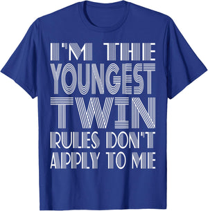 Youngest Twin Shirt Birthday Sibling Funny Twins Matching T-Shirt - T-Shirt | Royal