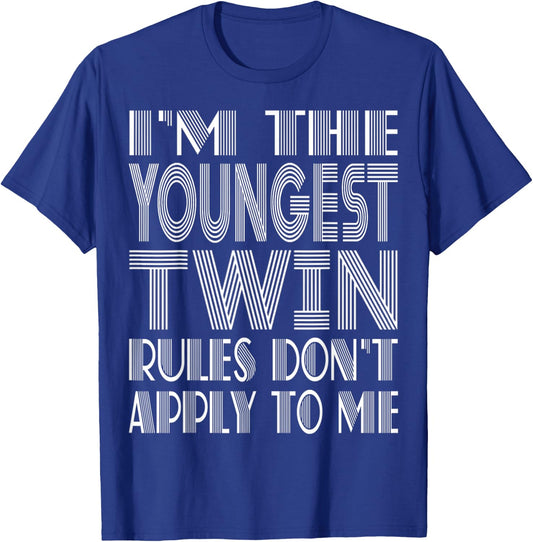 Youngest Twin Shirt Birthday Sibling Funny Twins Matching T-Shirt - T-Shirt | Royal