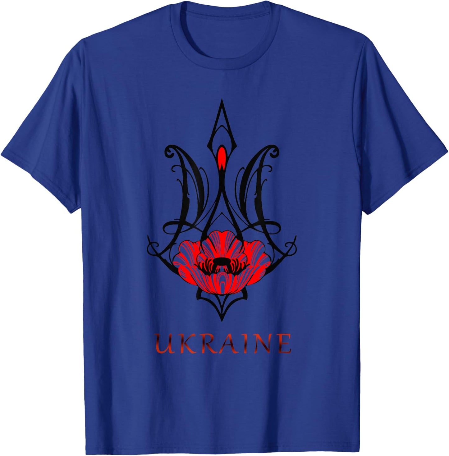 Ukraine Black Coat Arms with Poppy Trident Tryzub Ukrainian T-Shirt - T-Shirt | Royal