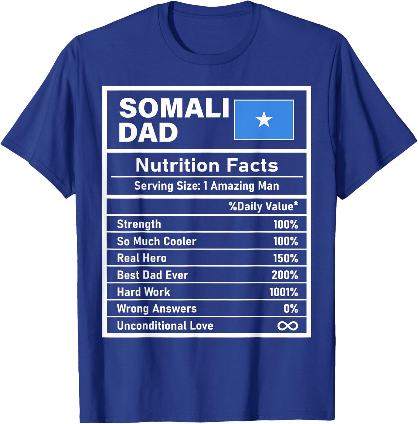 Somali Dad Nutrition Facts Father's Day National Heritage T-Shirt - T-Shirt | Royal