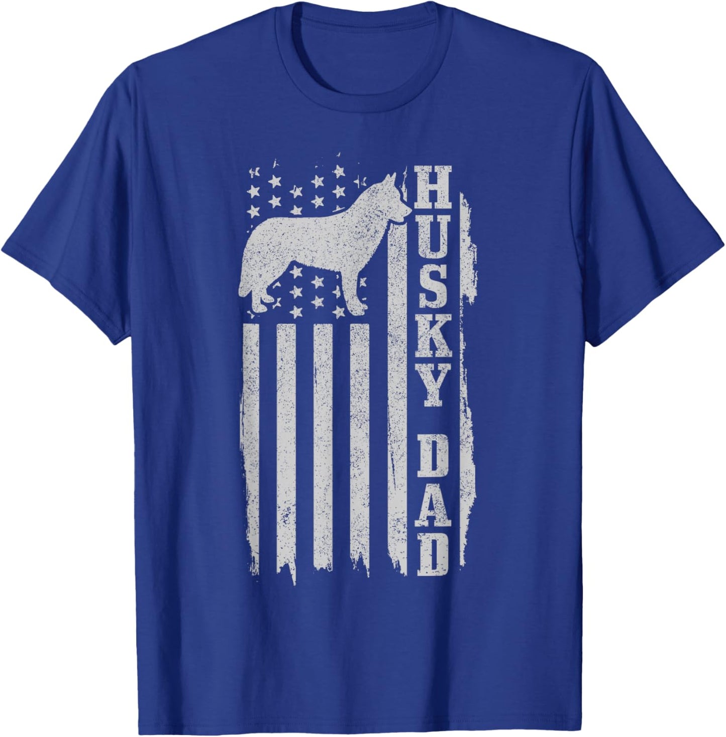 Husky Dad Vintage American Flag Patriotic Husky Dog T-Shirt - T-Shirt | Royal