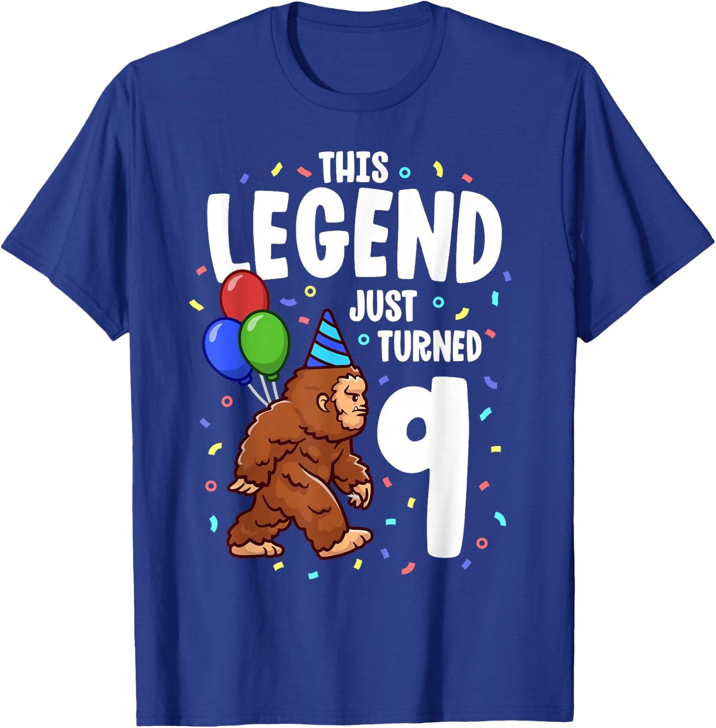 Bigfoot Birthday Party 9 Years Old Sasquatch Theme Boys T-Shirt - T-Shirt | Royal