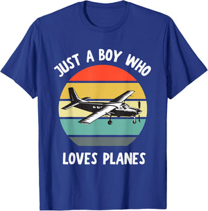 Just A Boy Who Loves Airplanes Funny Kids Toddler Baby 5T 4T T-Shirt - T-Shirt | Royal