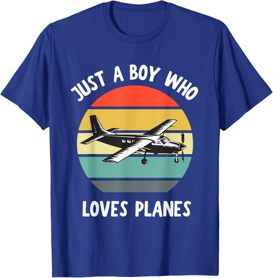 Just A Boy Who Loves Airplanes Funny Kids Toddler Baby 5T 4T T-Shirt - T-Shirt | Royal