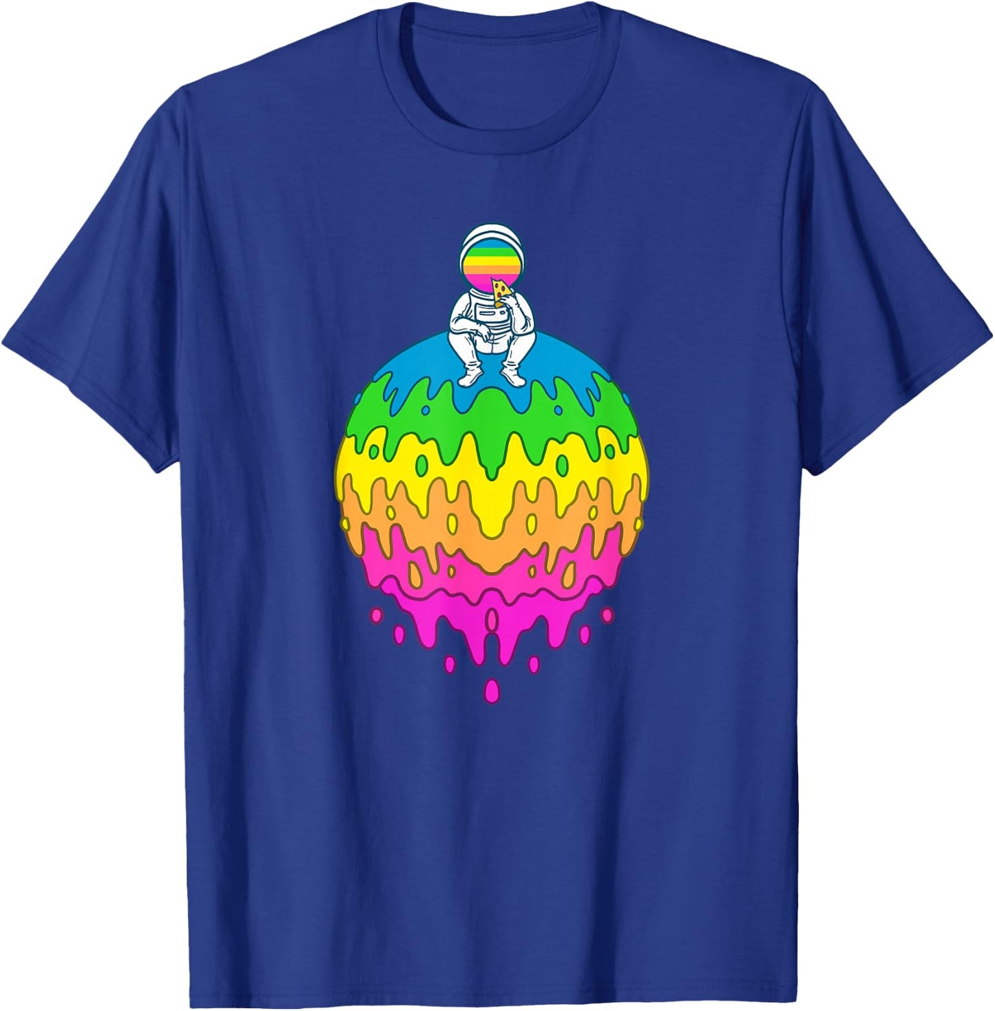 Astronaut Rainbow Planet Pizza Rave Techno EDM Lover Gift T-Shirt - T-Shirt | Royal