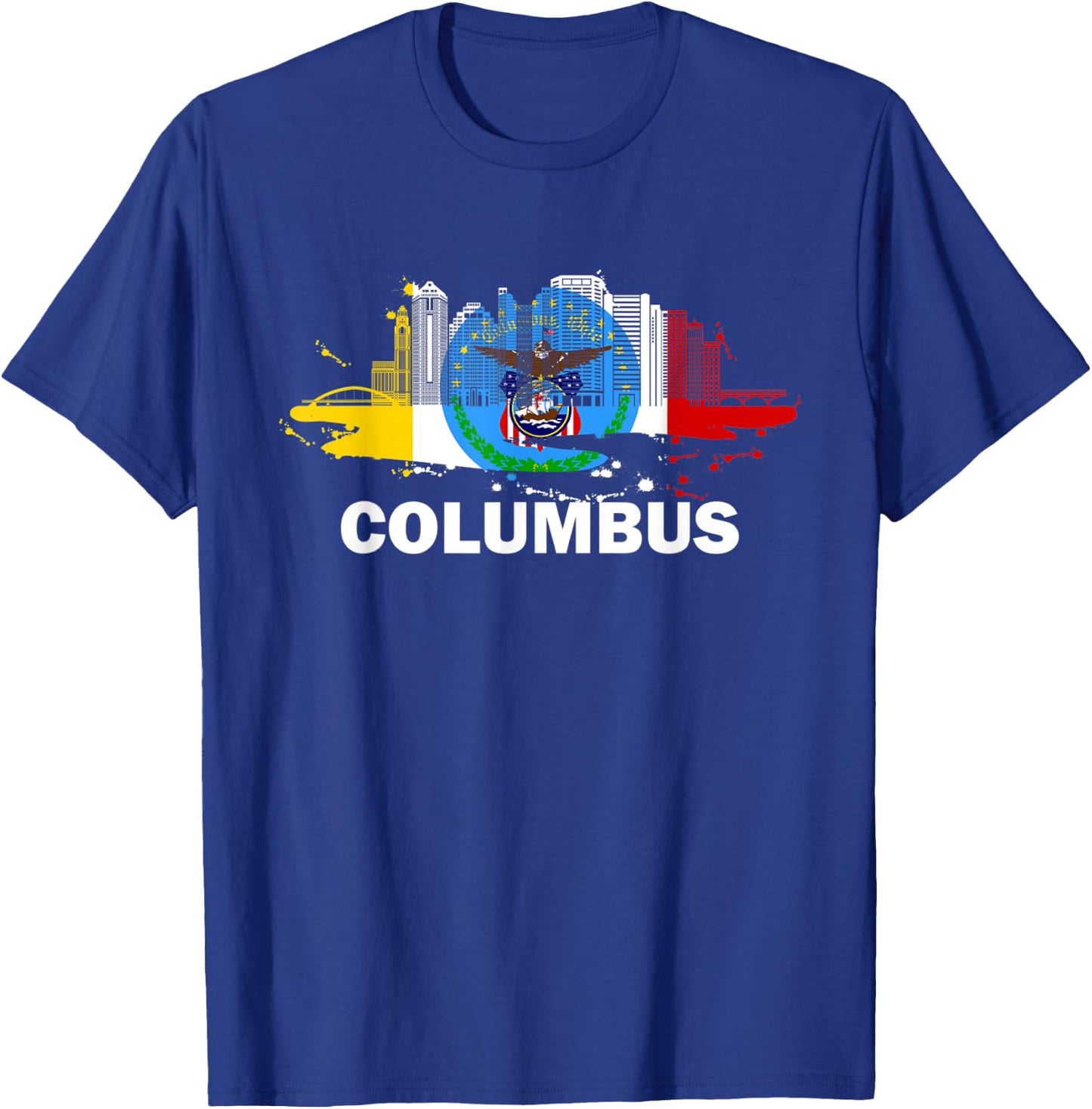 Columbus City Flag Downtown Skyline - Columbus Skyline T-Shirt - T-Shirt | Royal