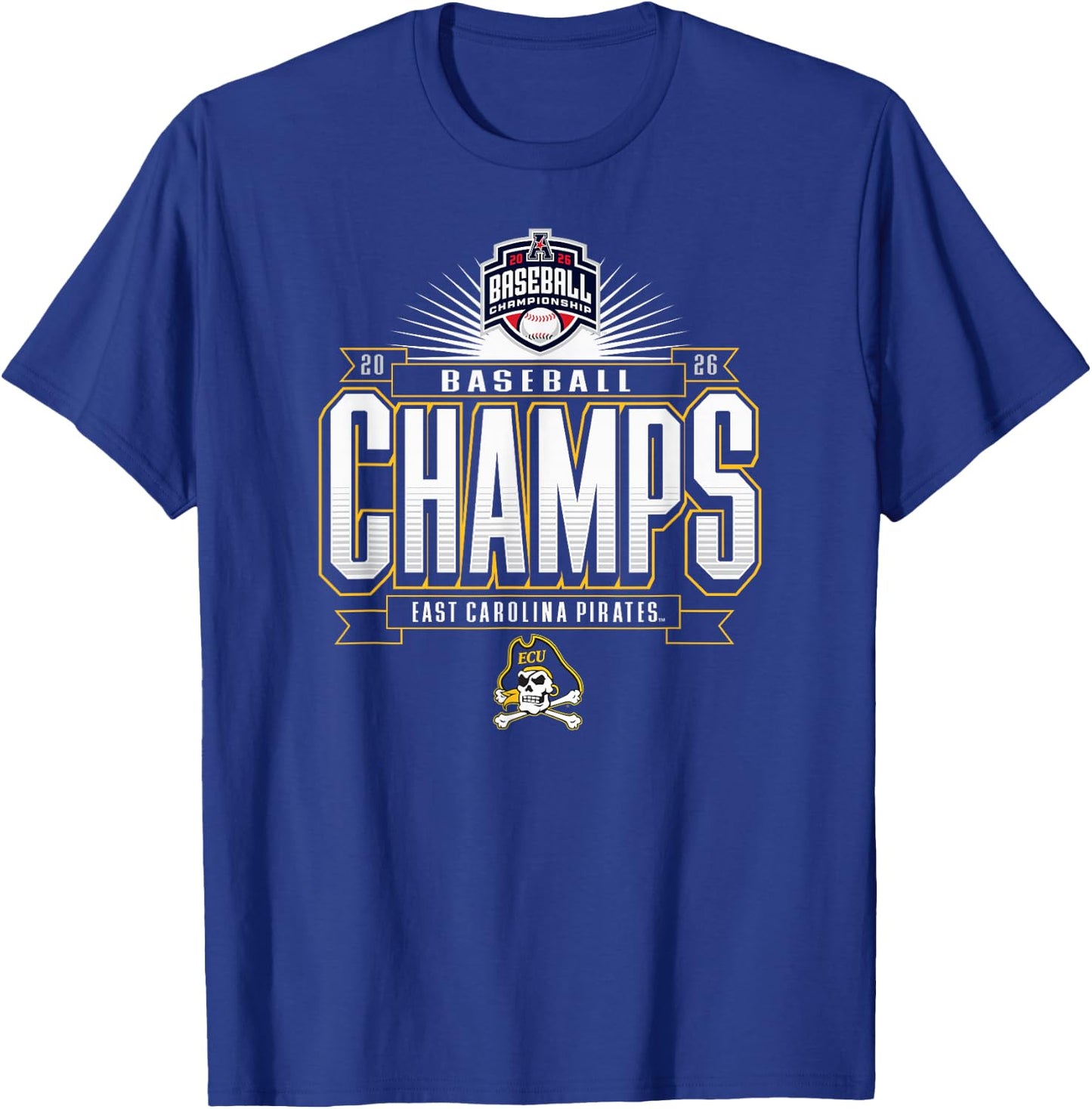 East Carolina Pirates AAC Champs 2026 Baseball T-Shirt - T-Shirt | Royal