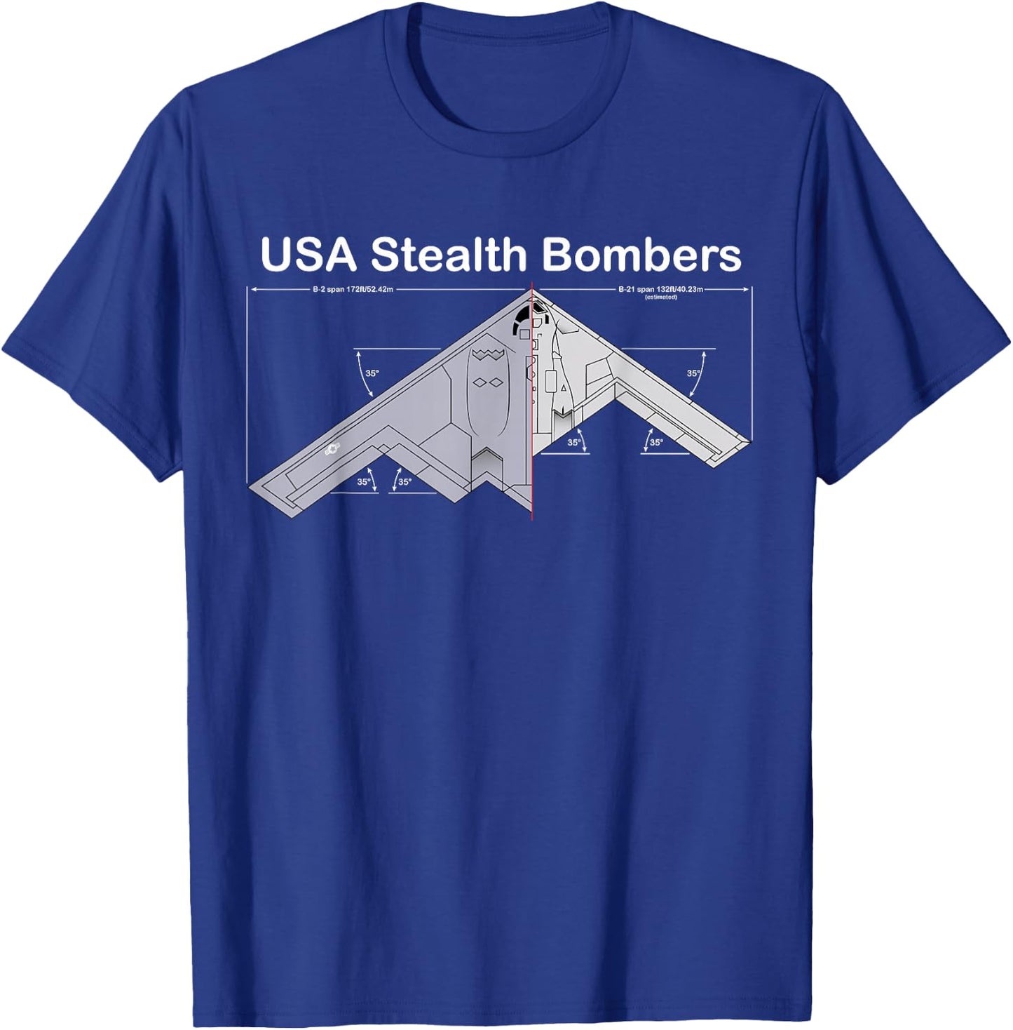 USA Stealth Bombers B-21 Raider VS B-2 Spirit Specs B21 T-Shirt - T-Shirt | Royal