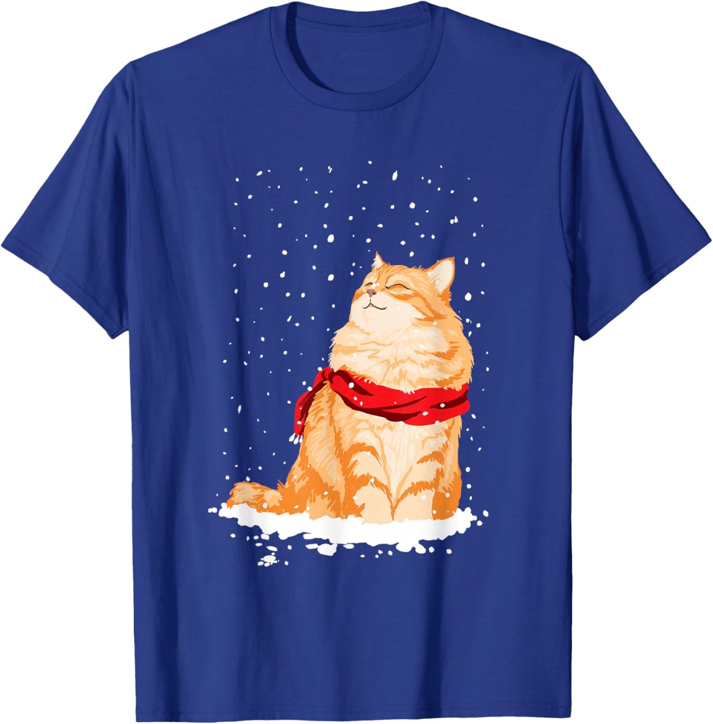 Cat Standing in The Snow Winter Christmas Cat Lover T-Shirt - T-Shirt | Royal