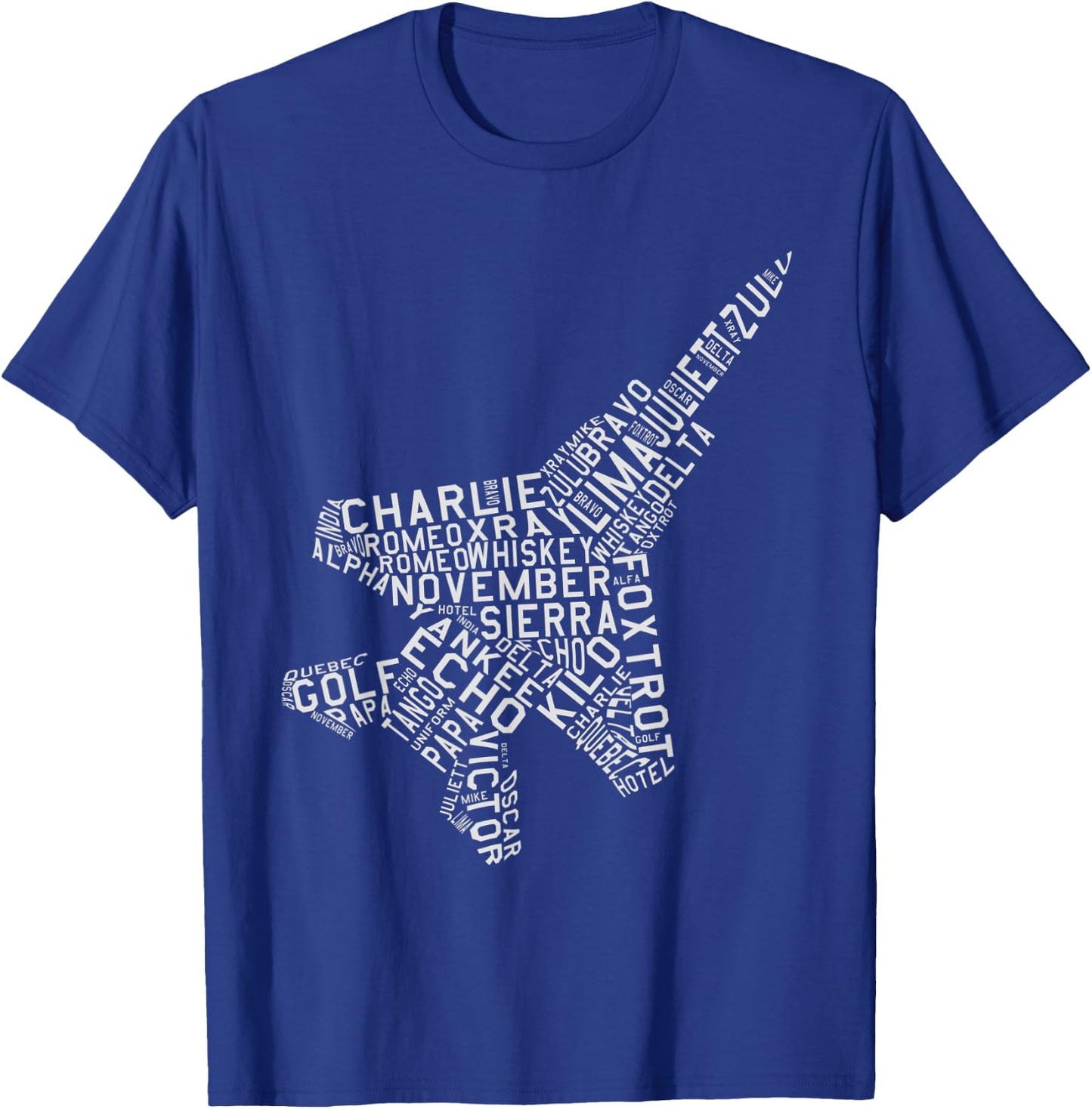 Jet Fighter Airplane Phonetic Alphabet Avgeek Pilot T-Shirt - T-Shirt | Royal