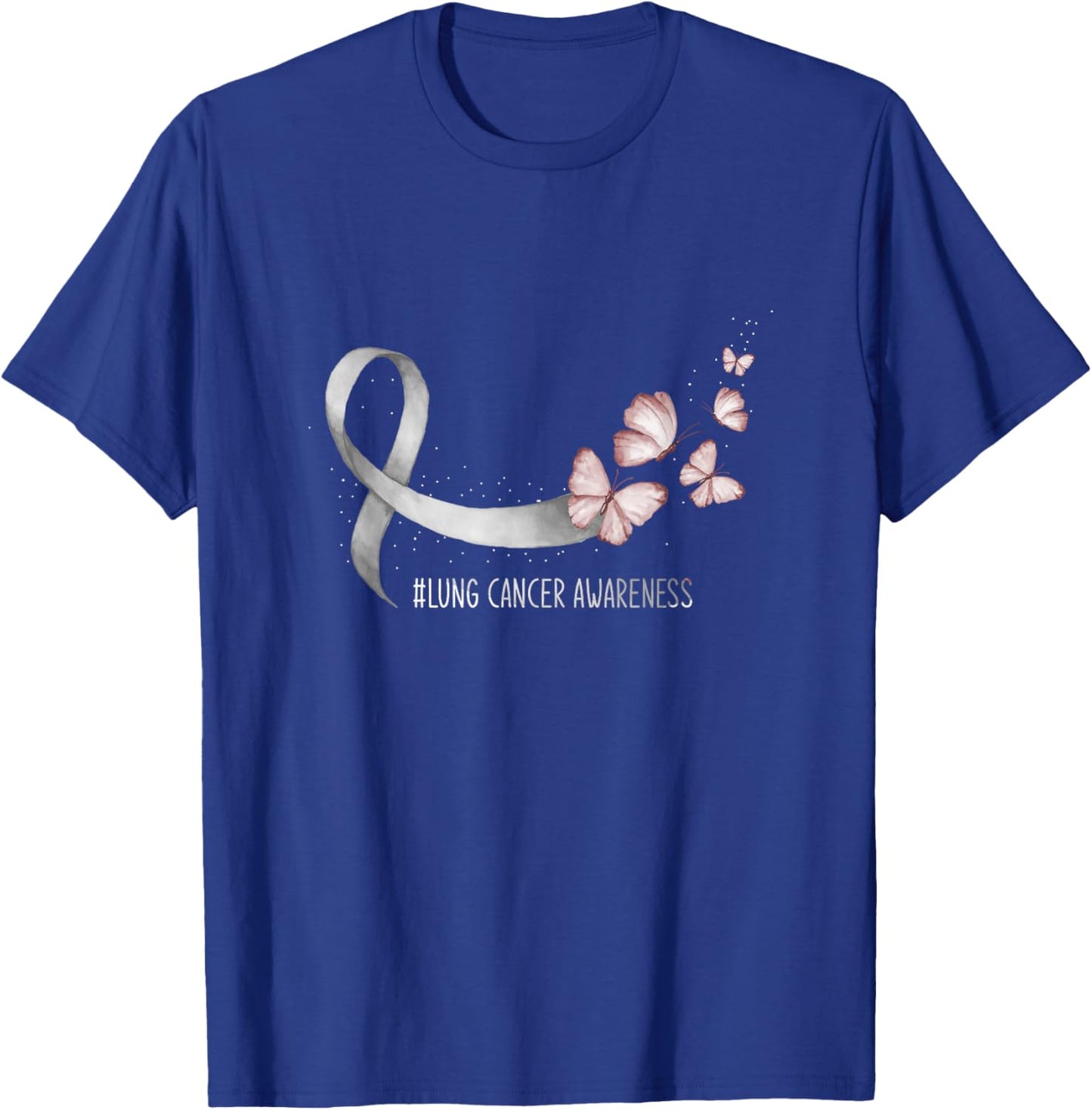 Butterfly White Ribbon Lung Cancer Awareness T-Shirt - T-Shirt | Royal