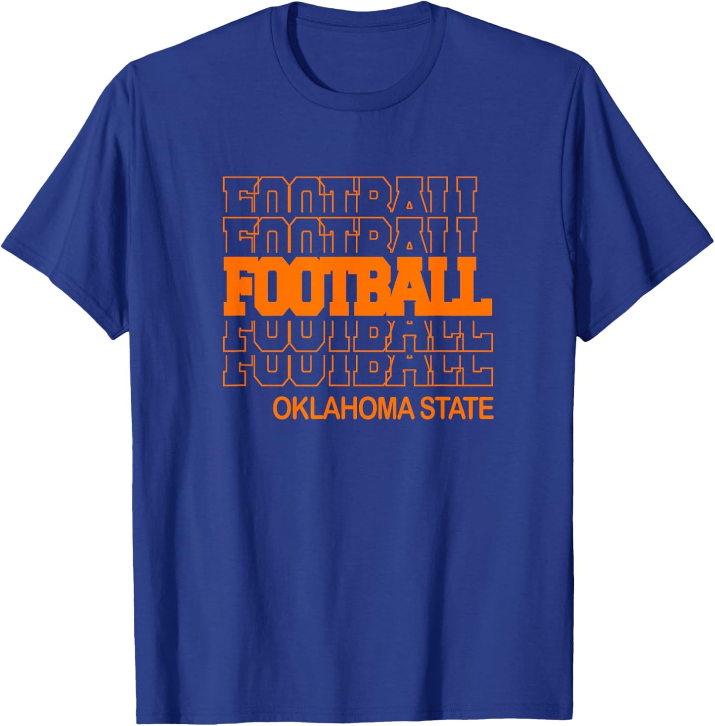 Football Oklahoma State in Modern Stacked Lettering T-Shirt - T-Shirt | Royal