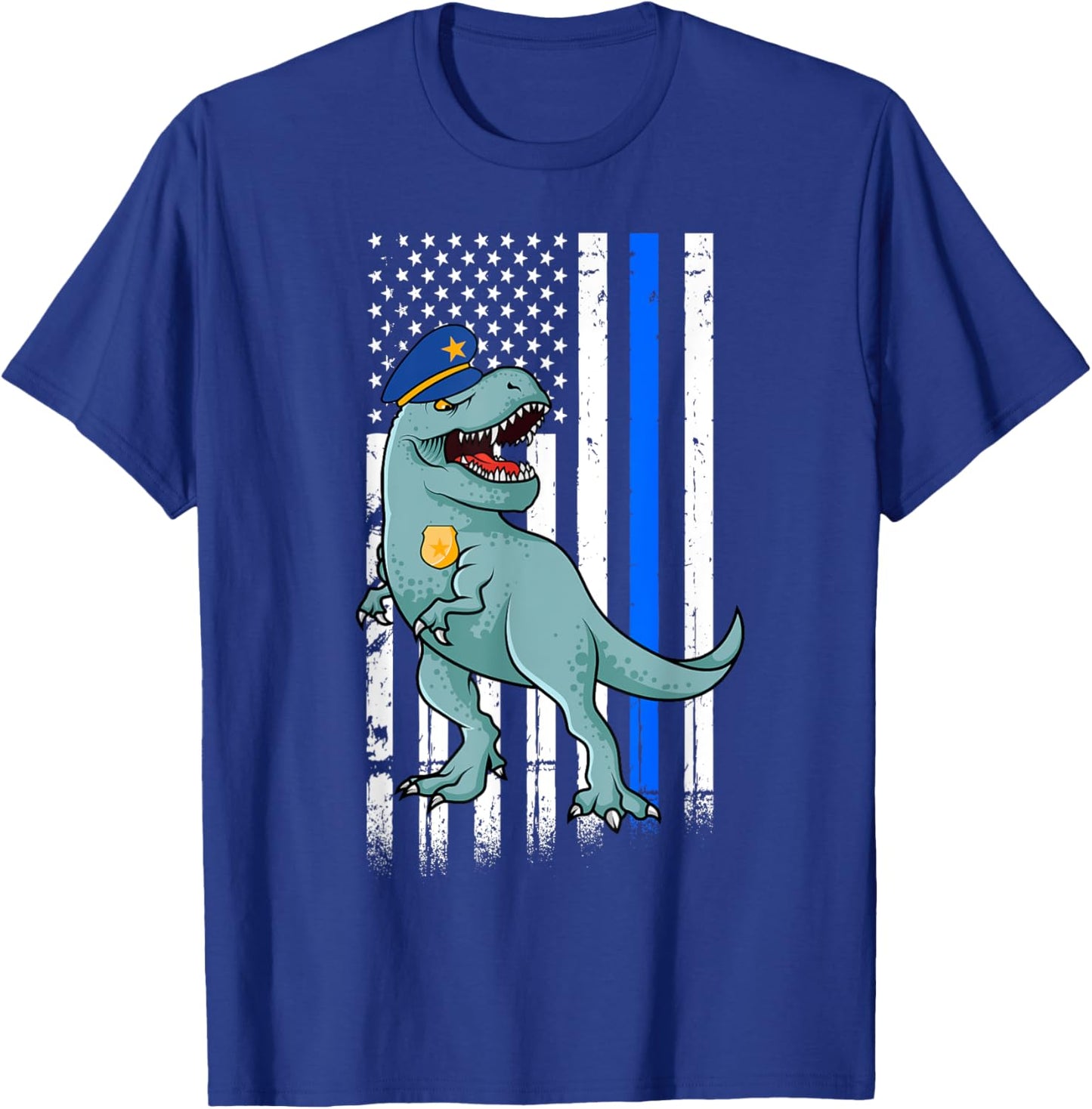 Police T-Rex Dinosaur Back the Blue Law Enforcement T-Shirt - T-Shirt | Royal