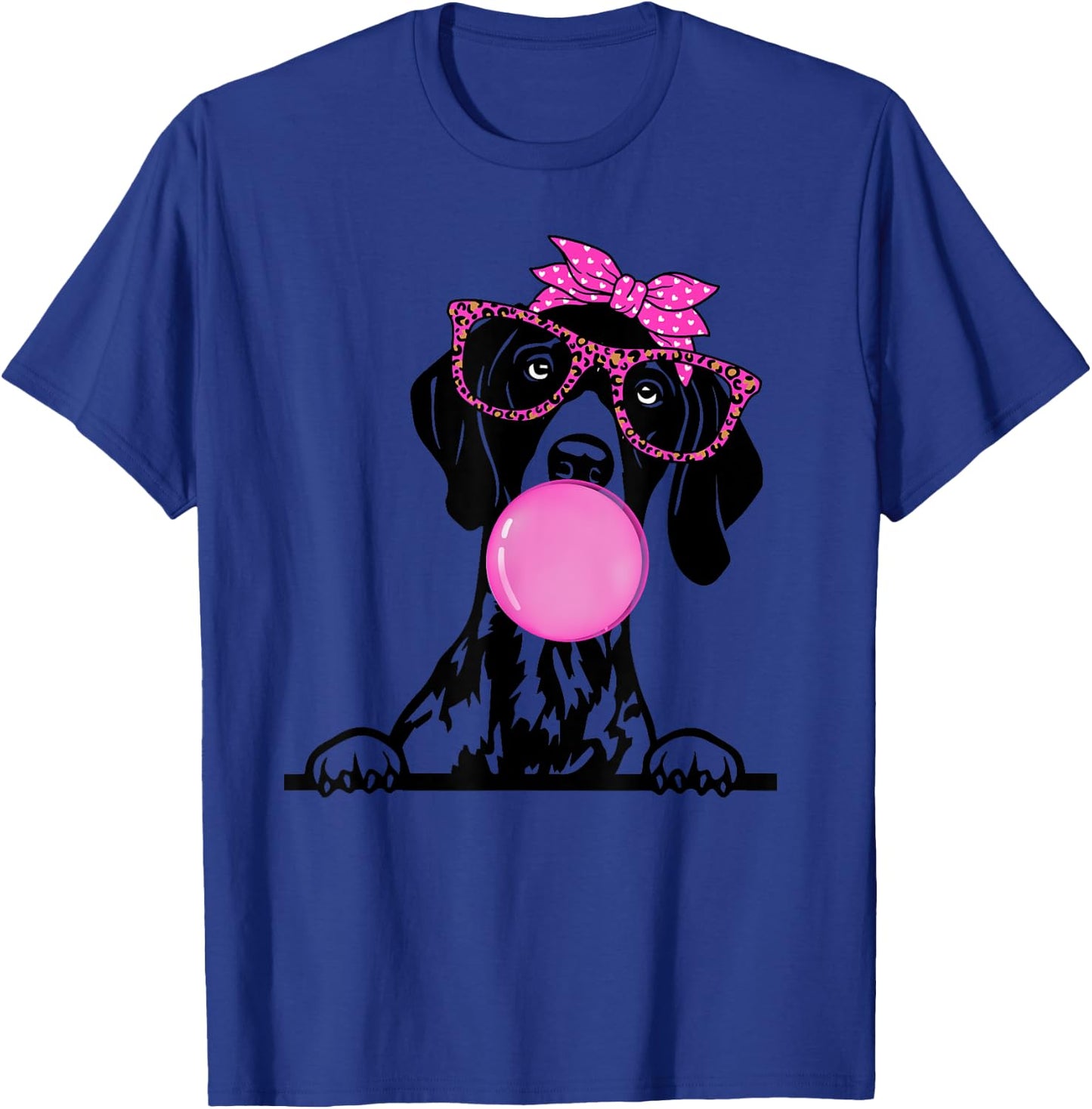 German Shorthaired Pointer with bubble gum bandana glasses T-Shirt - T-Shirt | Royal