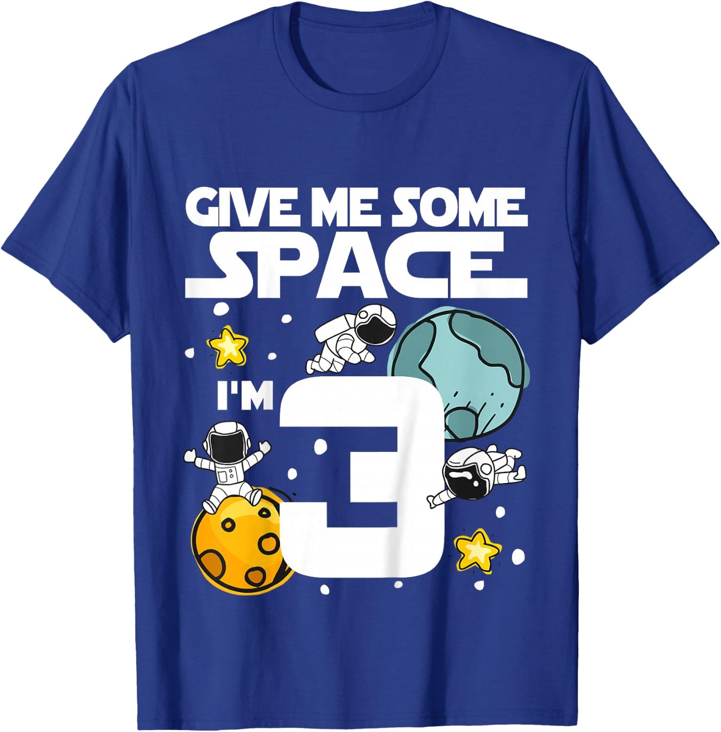Kids 3 Year Old Outer Space Birthday Planets Astronaut 3rd Gift T-Shirt - T-Shirt | Royal