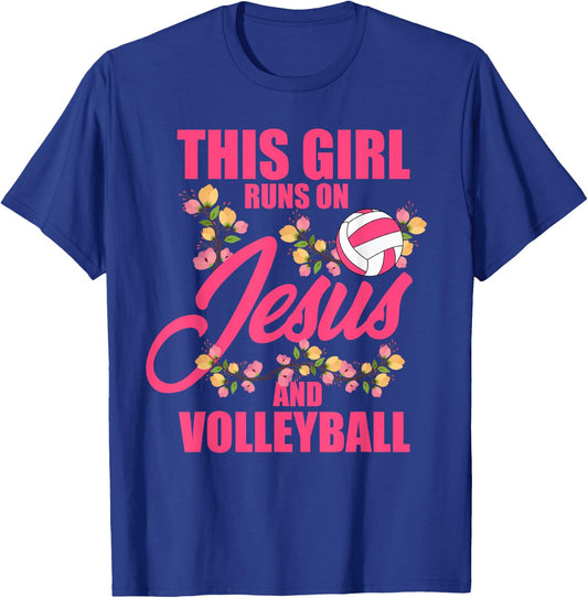 This Girl Runs on Jesus & Volleyball Sporty Religious Women T-Shirt - T-Shirt | Royal