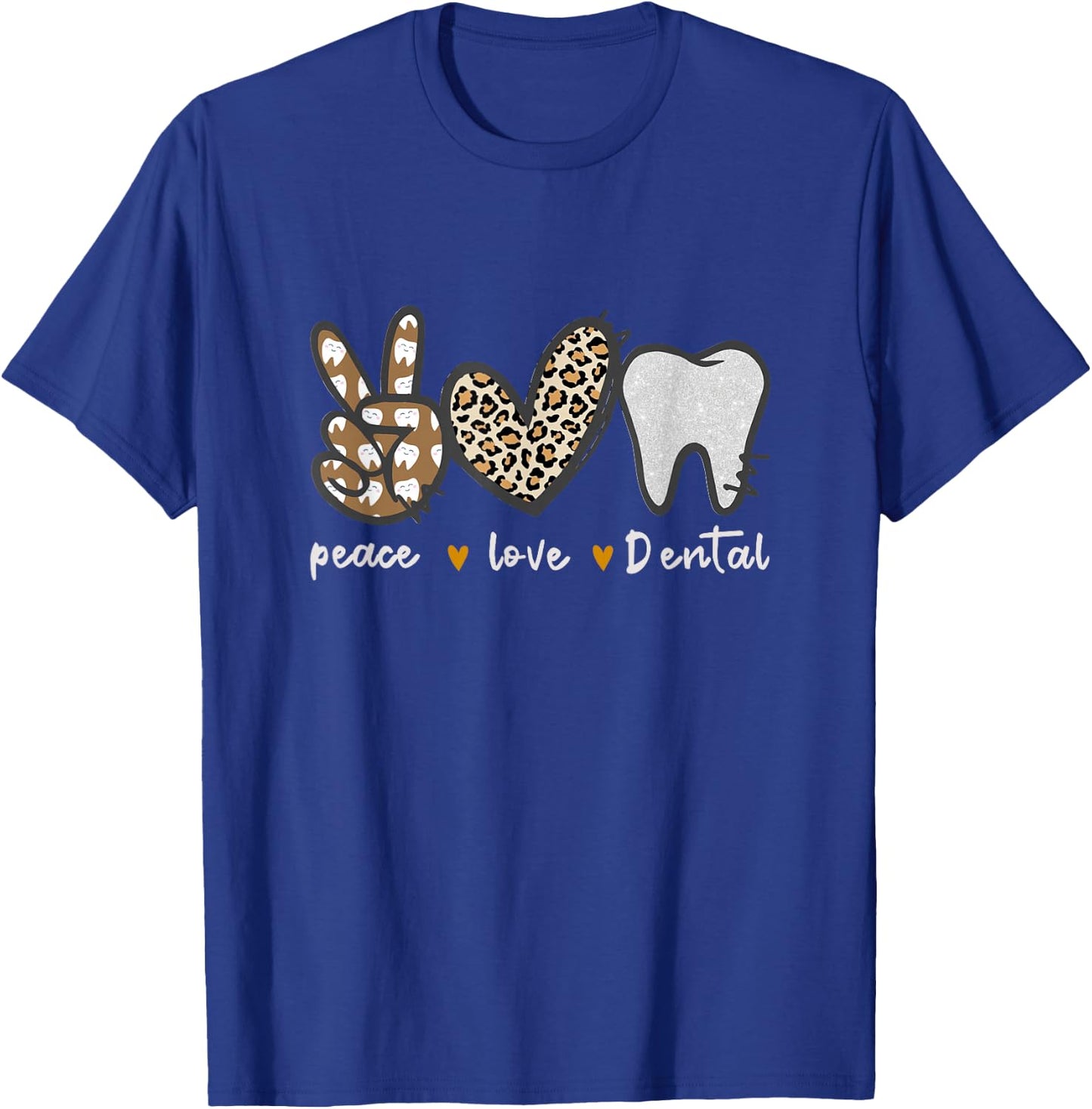 Cute Peace Love Dental Dental Assistant Dentist Hygienist T-Shirt - T-Shirt | Royal