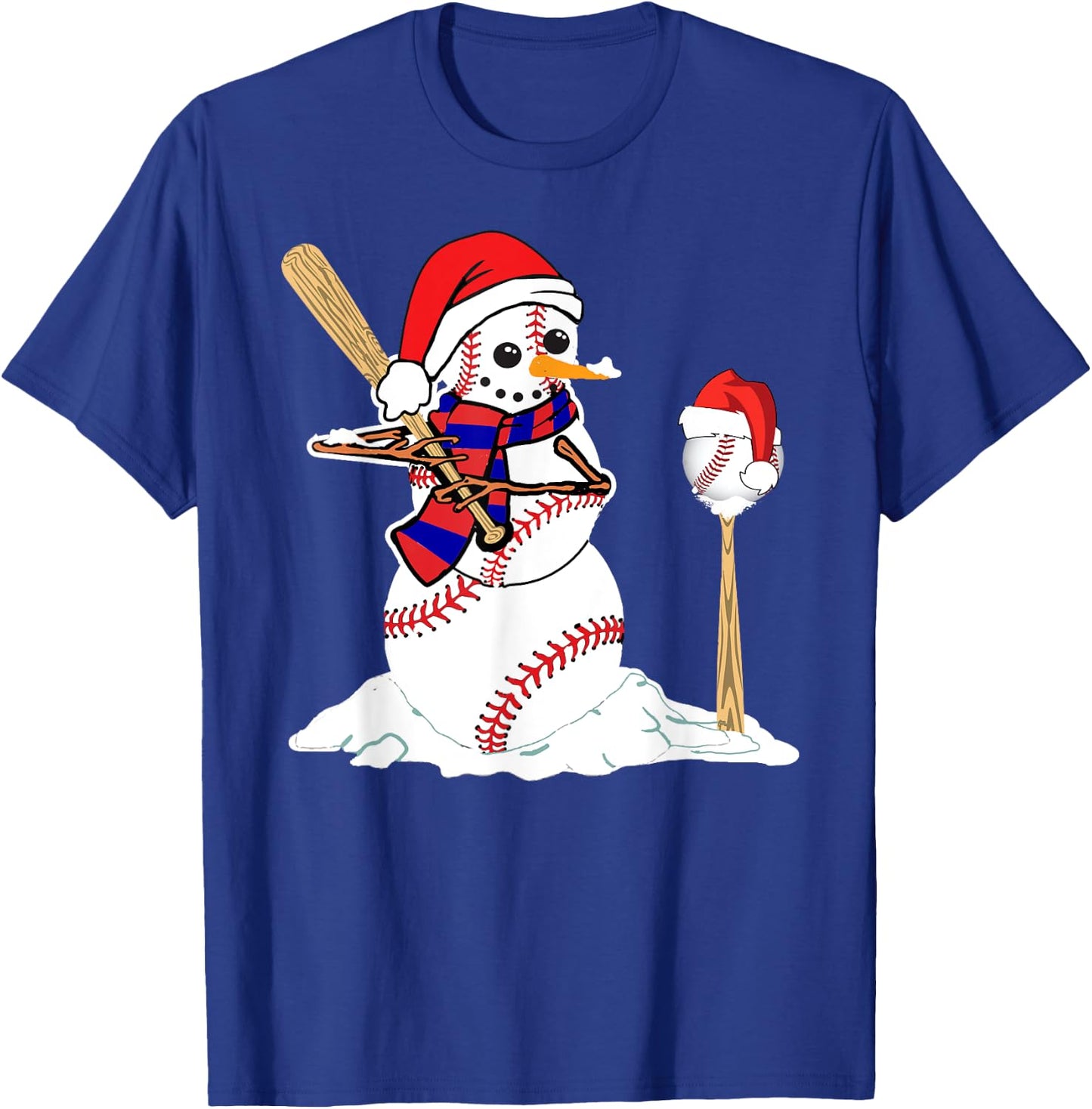 Baseball Christmas Snowman Playing Baseball T-Shirt - T-Shirt | Royal