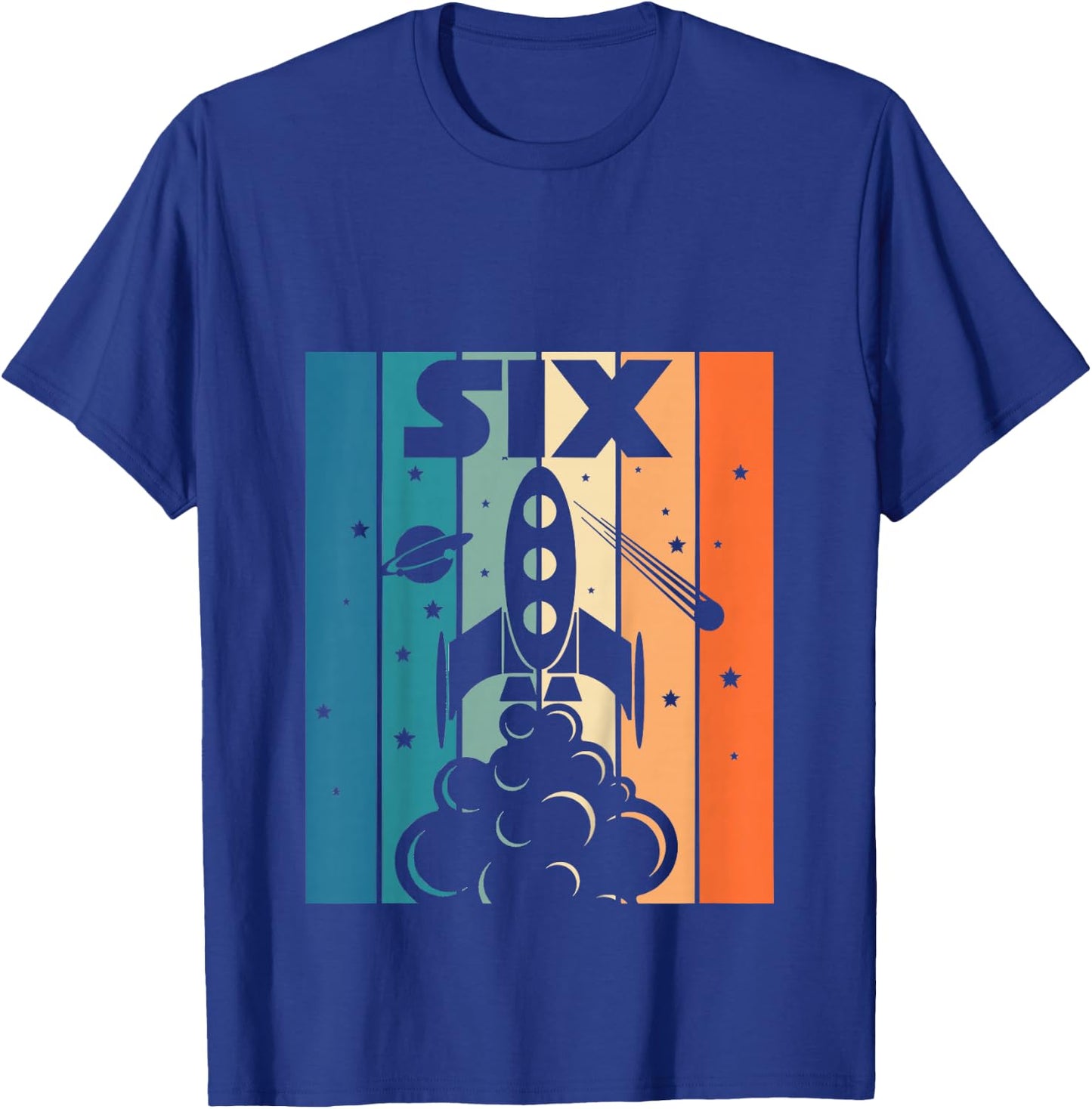 6 Year Old 6th Space Rocket Astronaut Birthday Boys Girls T-Shirt - T-Shirt | Royal