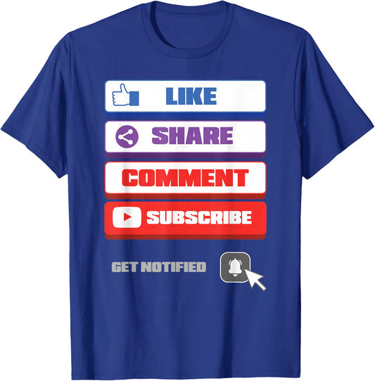 Social Media Like Share Comment Subscribe Vlogger T-Shirt - T-Shirt | Royal