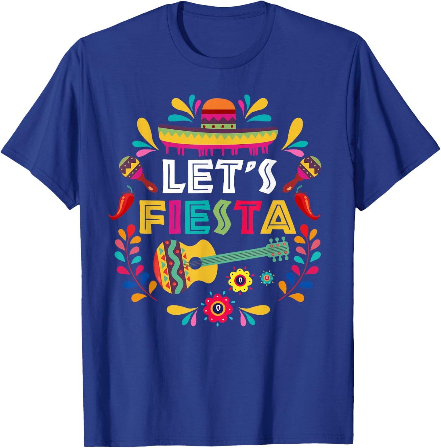 Lets Mexican Fiesta Cinco De Mayo Party Colourful Guitar Fun T-Shirt - T-Shirt | Royal