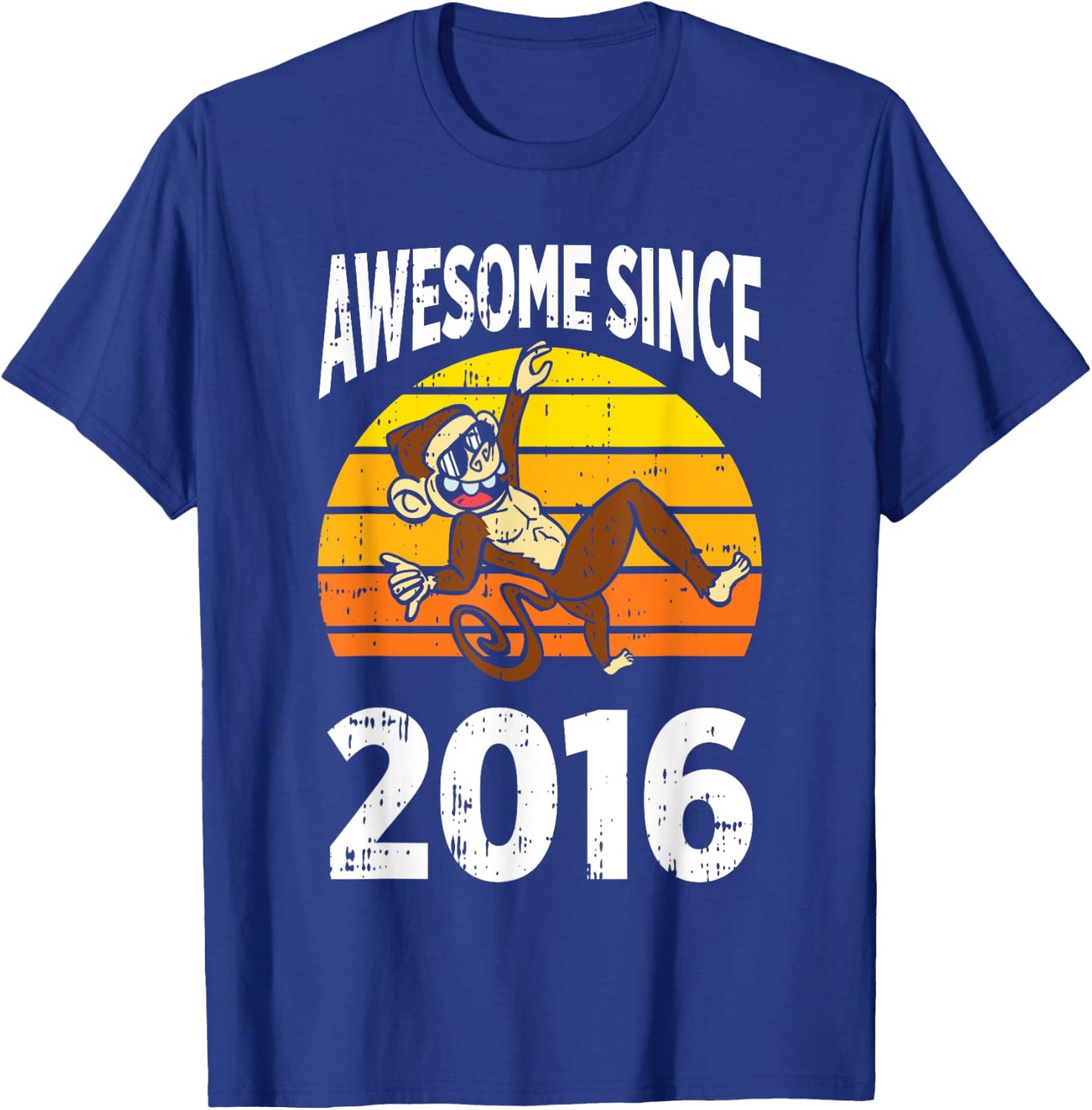 Monkey Awesome Since 2016 7th Birthday 7 Years Old T-Shirt - T-Shirt | Royal