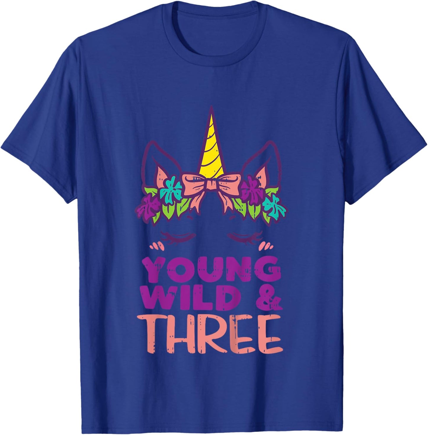 Unicorn Young Wild Three 3 Year Old 3rd Birthday Girls Gift T-Shirt - T-Shirt | Royal